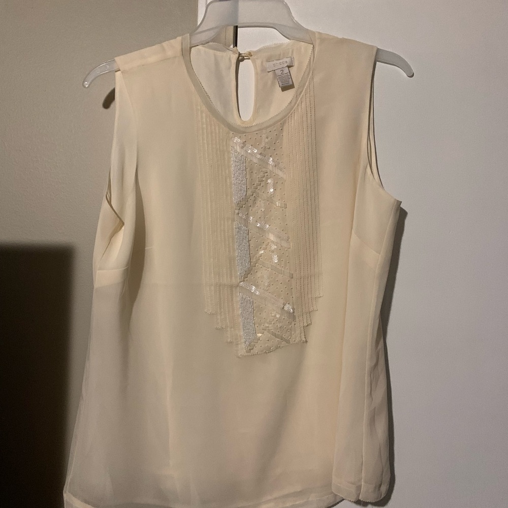 Chico's Cream Sleeveless Blouse with Sequin Detail